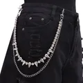 Punk Mehrlagige silberne Hüftkette mit Metallnieten für Jeans im Hip-Hop Stil - Zweilagige Perlen-Niet-Hosenkette Silber
