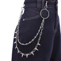 Zweilagige silberne Hosenkette mit Punk-Nieten und Kreuzgliedern für Jeans - Kreuz-Niet-Großring-Hosenkette