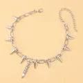 Detail of punk silver choker with spikes and a skull embossed bullet pendant charm - Skull Rivet Necklace