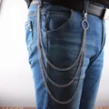 Catena per pantaloni multistrato in metallo argento stile punk con chiusure a moschettone - Stile Triplo Strato Argento