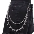 Doppelreihige Punk-Hosenkette in Silber mit Sternanhänger und spitzen Nieten - Fünfzackiger Stern Niet-Hosenkette