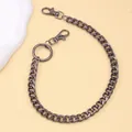 Detail shot of gunmetal box chain pants accessory with lobster clasps and large ring - Gunblack Single Layer Trousers Chain