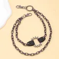 Detail of gunmetal punk trousers chain featuring spiked O-ring and double box layers - Gunblack Round Ring Spikes Trousers Chain