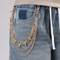 Dreilagige goldene Punk-Hosenkette mit scharfen Metallstacheln für Jeans und Kostüme - Goldene Niet-Hosenkette
