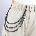 Black multilayer hip-hop chain with cross pendant on trousers in punk style - Layered Pant Chain