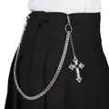 Catena per pantaloni punk gotica in argento con ciondolo a croce e pietra nera - Catena Per Pantaloni A Singolo Strato Con Croce Tempestata Di Diamanti