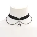 Detailed view of punk velvet choker with black moon pendant on white mannequin - Black Velvet Ribbon Moon Pendant Necklace