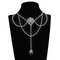 Gothic multilayer silver necklace with spider and spiderweb pendants for women - Spider Web Necklace
