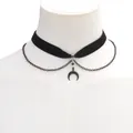 Gothic black velvet choker with silver chain and crescent moon pendant on a white mannequin - Moon Pendant Velvet Necklace