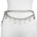 Silver multi-layer curb chain belt with queen coin pendants for women streetwear - Silver Portrait Coin Double Layer Waist Chain