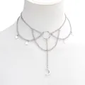 Close-up of gothic layered silver choker with crescent moon and star charms on mannequin - Silver Star Moon Pendant Necklace