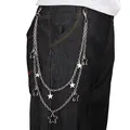 Silver multilayer hip hop pant chain with star pendants on black denim jeans - Double Layer Star Pants Chain