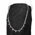 Hip-hop punk silver metal wallet chain with spiked studs on black denim pants - Rivet Style / Silver