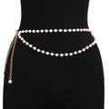 Elegant double-layered faux pearl waist chain with gold adjustable metal link belt - Gold Imitation Pearl Double Layer Waist Chain