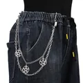 Multi-layer silver metal waist chain with pentagram pendants for jeans and pants - Pentagram Pendant Double Layer Pant Chain