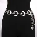 Bohemian silver moon and star waist chain belt with sun pendant on model - Moon Single Layer Waist Chain