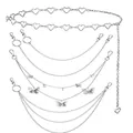 Y2K style silver multilayer metal waist chain with butterfly pendant and heart links - Five-Piece Set / Silver Tone