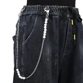 Catena per pantaloni hip hop a doppio strato con maglie d'argento e perle su jeans - Nuova Catena per Pantaloni in Perle (K88888-2)