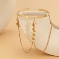 Adjustable golden punk arm cuff with tassel chains and shell charms in boho style - Shell Tassel Style / Gold