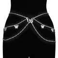 Close-up of layered silver body chain featuring hollow butterfly pendants and metal links - Silver Hollow Butterfly Multi-Layer Waist Chain