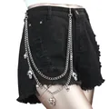 Catena da vita a doppio strato punk gotico argento con pendenti a forma di teschio - Catena per Pantaloni a Doppio Strato con Teschio