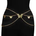 Gold butterfly multilayer body chain jewelry for women on black velvet background - Gold Hollow Butterfly Multi-Layer Waist Chain