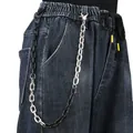 Detail of silver metal and black resin link trousers chain accessory for jeans - Black and Silver