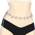 Cadena de cuerpo plateada vintage con flores huecas y colgante decorativo para mujer - Flor Hueca (Plata) / Plateado