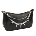 Sac bandoulière noir effet crocodile avec doubles chaînes argentées et croix - Chaîne Croix Cœur Ajouré