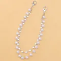 Detail of beaded bag chain with faux pearls, silver heart charms and lobster clasps - Heart Pearl Style