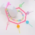 Colorful acrylic double-layered necklace with candy lollipops and macaron chain links - Lollipop Style