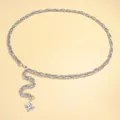 Detail of silver metal chain belt with sparkling rhinestone clover pendant for dresses - Silver Flower Pendant
