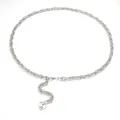 Detailed close-up of silver woven metal waist chain with pearl heart pendant - Silver Heart Pendant