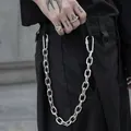 Silver chunky metal trousers chain with screw lock carabiners on black cargo pants - Silver