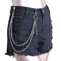 Cadena de pantalones de doble capa en metal plateado con colgante de cruz para shorts - Plateado