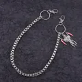 Zilveren broekketting met schedelhanger, box-schakelontwerp en karabijnsluitingen - Zilver