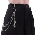 Catena per pantaloni punk argento a strati con ciondoli a teschio e mano d'osso - Argento (Catena per Pantaloni con Pendente Teschio Mano di Fantasma)