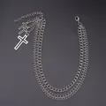 Close-up of triple-layered silver metal shoe chains with hollow cross charms for boots - Three-layer Cross (Silver)