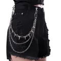 Pantalones cortos vaqueros punk negros con cadenas metálicas de varias capas y remaches - K0056