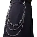 Silver multilayer punk waist chain with metal studs and lobster clasps for hip-hop style - Silver (Rivet Style)