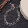 Détails de chaînes de chaussures multicouches avec pendentif croix rubis - Style Croix en Pierre Rouge