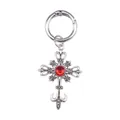 Gothic silver cross shoe charm with red gemstone and circular spring ring - Silver (Red Gemstone)
