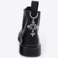 Gothic black platform boot featuring a silver cross charm with an inlaid black gemstone - Silver (Black Gemstone)