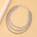 Dettaglio della catena in vita argento a tre strati con anelli dalla texture unica - Stile Multistrato (k111-119) / Argento