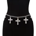 Catena da vita in metallo argento con ciondoli croce vintage su manichino nero - Argento