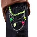 Neon green acrylic and silver layered waist chain with colorful alien head charms - Green