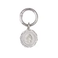 Macro detail of silver coin keychain with Italian Republic 1988 relief and spring ring - Queen Portrait