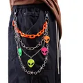 Punk multi-layered waist chain with orange plastic links and colorful alien charms - Orange