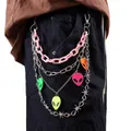 Pink acrylic and silver metal layered pant chain with neon alien head pendants - Pink
