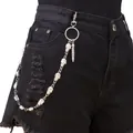 Silver metal punk waist chain featuring skull links and a sleek bullet pendant detail - Silver